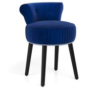 CostwayChaise de Coiffeuse en Velours avec Dossier Tabouret Rembourré avec Dossier Bas Capitonné et Pieds en Bois Massif Petite Chaise Bleu