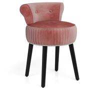 CostwayChaise de Coiffeuse en Velours avec Dossier Tabouret Rembourré avec Dossier Bas Capitonné et Pieds en Bois Massif Petite Chaise Rose
