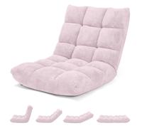 CostwayChaise de Méditation Canapé-Lit Pliable avec 14 Positions Réglables 54,5 x 54,5 x 56CM Rose Clair