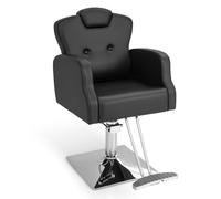 CostwayChaise de Salon de Coiffure Chaise de Barbier Hydraulique Rotative à 360° Hauteur et Appui-tête Réglables Chaise de Tatouage avec Accoudoirs Noir