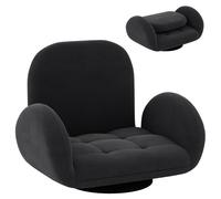 CostwayChaise de Sol Pivotante Chaise de Jeu Pliante avec Dossier et Accoudoirs Réglables Fauteuil de Sol Inclinable Fauteuil de Sol Noir