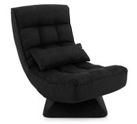 CostwayChaise de Sol Pliable Réglable à 5 Positions Fauteuil Rembourré Pivotante avec Oreiller Lombaire Fauteuil de Salon sans Assemblage Noir