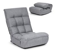 CostwayChaise de Sol Pliante Réglable à 4 Positions Chaise de Sol avec Tête Réglable à 5 Positions et Poche Latérale Gris