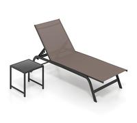 CostwayChaise Longue Extérieur avec Roulettes et Table d'Appoint Bain de Soleil Inclinable avec Dossier Réglable à 6 Niveaux Charge 150 kg Marron