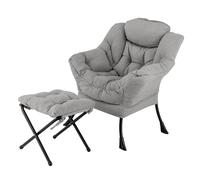 CostwayChaise Paresseuse avec Ottoman Fauteuil de Loisirs Rembourré Sherpa Moderne avec Repose-pied Pliable Coussin de Tête Gris