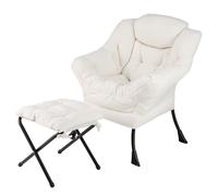 CostwayChaise Paresseuse avec Ottoman Fauteuil de Loisirs Rembourré Sherpa Moderne avec Repose-pied Pliable Coussin de Tête Beige