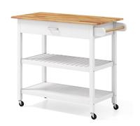 CostwayChariot Utilitaire à Roulettes à 3 Niveaux avec Plan de Travail en Bois Tiroir 2 Étagères Ouvertes et Roulettes Verrouillables Blanc