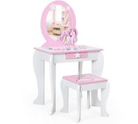 CostwayCoiffeuse pour Enfant Table de Maquillage avec Tabouret Miroir Détachable et 1 Tiroir de Rangement Blanc