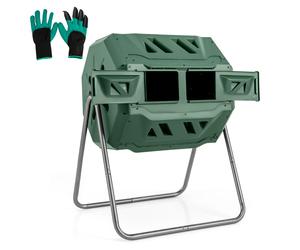 CostwayComposteur 160 L à Double Chambre Bac à Compost Cadre en Métal Rotatif 360° avec 2 Portes Coulissantes Trous Aération sans BPA Vert