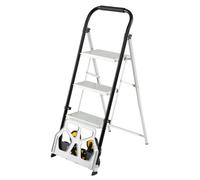 CostwayDiable Pliable et Échelle 2 En 1 Escabeau en Aluminium à 3 Marches avec Pédales Antidérapantes & Roues en Caoutchouc Charge 250 kg Noir