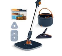 CostwayEnsemble Balai Serpillière Seau Essoreur Têtes Plates Carrée Triangulaire Auto-essorantes 3 Lingettes en Microfibre Plus Balai-2 Têtes