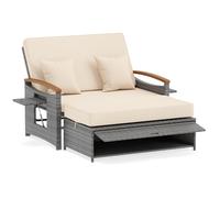 CostwayEnsemble Canapé-lit en Rotin pour Terrasse Canapé 2 Places et Pouf avec Rangement Dossier Réglable sur 4 Niveaux Brun