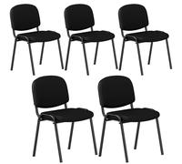 CostwayEnsemble de 5 Chaises de Salle d'Attente Chaises de Réception Empilables avec Siège en Cascade & Cadre Métallique Chaises Rembourrées Noir