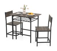 CostwayEnsemble de Salle à Manger pour 2 Personnes Ensemble de Table et Chaises Rectangulaires 3 Pièces avec Cadre en Métal Étagère Gris