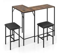 CostwayEnsemble Table de Bar avec 2 Tabourets Ensemble Table Haute Convertible avec Borne de Recharge Intégrée Structure Métallique Café