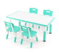 CostwayEnsemble Table Enfant et 4 Chaises Bureau Réglable en Hauteur avec Plateau Graffiti Pieds Antidérapants Table Multifonction Vert