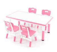 CostwayEnsemble Table Enfant et 4 Chaises Bureau Réglable en Hauteur avec Plateau Graffiti Pieds Antidérapants Table Multifonction Rose
