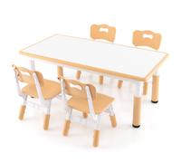 CostwayEnsemble Table Enfant et 4 Chaises Bureau Réglable en Hauteur avec Plateau Graffiti Pieds Antidérapants Table Multifonction Naturel