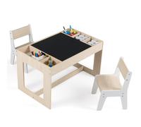 CostwayEnsemble Table et 2 Chaises pour Enfants Table d'Activités en Bois avec Double Plateau Amovible Compartiments Latéraux Naturel