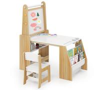 CostwayEnsemble Table et Chaises pour enfants Chevalet Table d'Étude avec Chaise Bureau Poste de Travail Informatique Tableau Naturel