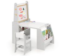CostwayEnsemble Table et Chaises pour enfants Chevalet Table d'Étude avec Chaise Bureau Poste de Travail Informatique Tableau Gris