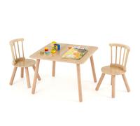 CostwayEnsemble Table pour Enfants et 2 Chaises Ensemble de Table d'Activité avec Dossiers Incurvés à Barreaux Sièges Ronds Naturel