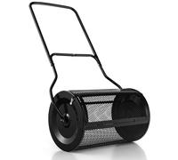 CostwayÉpandeur de Compost de 60,5 Cm Épandeur de Mousse de Tourbe avec Poignée en Forme de ?u? Améliorée Loquets Latéraux Rouleau en Treillis Métallique Noir