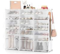 CostwayÉtagère à Chaussures à 8 Niveaux Armoire à Chaussures en Plastique pour 48 Paires avec Crochet de Suspension Latéral Réglable Blanc