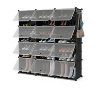 CostwayÉtagère à Chaussures à 8 Niveaux Armoire à Chaussures en Plastique pour 48 Paires avec Crochet de Suspension Latéral Réglable Noir