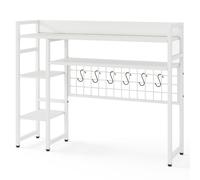 CostwayÉtagère de Bureau à 4 Niveaux avec Panneau à Grille Métallique et 6 Crochets Organisateur pour Moniteurs d'Ordinateur jusqu'à 32'' Blanc