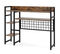CostwayÉtagère de Bureau à 4 Niveaux avec Panneau à Grille Métallique et 6 Crochets Organisateur pour Moniteurs d'Ordinateur jusqu'à 32'' Café