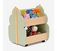 CostwayÉtagère Rangement pour Enfants Bibliothèque en Bois 2 Niveaux avec Roues Universelles pour Livres Jouets Charge MAX. 49KG Vert