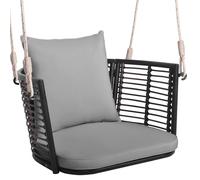 CostwayFauteuil Chaise Suspendu en Rotin PE Charge 180KG 2 Cordes Crochets Cadre en Métal Coussins Porche Jardin Gris