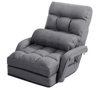 CostwayFauteuil Convertible Chauffeuse Convertible 1 Place avec Oreiller 5 Positions en Tissu Lin Éponge 54x56x70cm Gris