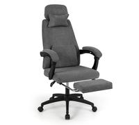 CostwayFauteuil de Bureau Inclinable Chaise de Bureau Rembourrée en Tissu Chenille avec Accoudoirs Rembourrés et Repose-pieds Rétractable Gris