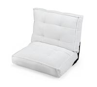 CostwayFauteuil de Sol Inclinable 6 Positions Chaise de Sol Pliable Rembourrée avec Housse Déhoussable Lavable Tissu Doux et Cadre Métallique Blanc