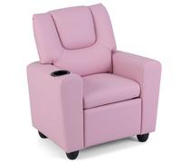 CostwayFauteuil Relax Enfant Fauteuil Inclinable pour Tout-Petit avec Porte-Gobelet et Repose-Pieds Ajustable Fauteuil pour 3+ Ans Rose