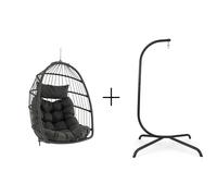 CostwayFauteuil Suspendu + Ensemble Support Fauteuil Suspendu Fauteuil Panier Suspendu en PE-Rattan Structure Métallique