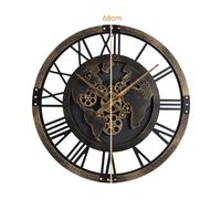 CostwayGrande Horloge Murale Vintage Horloge à Engrenages 68 CM avec Carte du Monde Horloge Métallique Décorative Sans Tic-Tac Marron