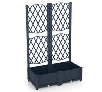 CostwayJardinière avec Treillis sur Pied Double Bac à Fleur Auto-arrosage en Rotin PP avec Maille Diamant Trou de Drainage 80 x 40 x 122 cm Gris