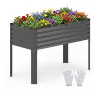 CostwayJardiniere sur Pieds 118x60x78CM Potager Surélevé en Métal Galvanisé pour Plantation Extérieur de Légumes Fleurs Charge 50KG Gris
