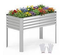 CostwayJardiniere sur Pieds 118x60x78CM Potager Surélevé en Métal Galvanisé pour Plantation Extérieur de Légumes Fleurs Charge 50KG Argenté