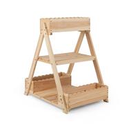 CostwayJardiniere sur Pieds en Bois avec 3 Plates-Bandes 2 Étagères 3 Trous Drainage Jardinière Surélevée en Cadre A 66x58x60CM Naturel