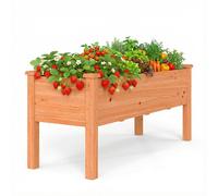 CostwayJardinière Surélevée en Bois Carré Potager sur Pied avec 5 Trous de Drainage 120x43,5x51CM Orange