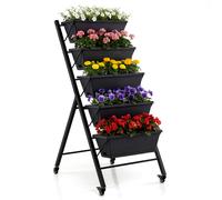 CostwayJardinière Surélevée Verticale avec Roulettes Verrouillables Bac à Fleurs sur Pied 5 Niveaux avec Trous de Drainage 57 x 68 x 117 cm Noir