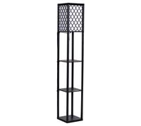 CostwayLampadaire en Bois 1,6M Lampe Salon sur Pied avec 3 Etagères de Stockage Design Scandinave pour Chambre 40W Ampoule non inclus