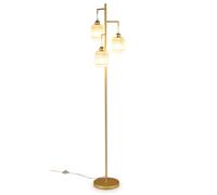 CostwayLampadaire sur Pied 173CM Lampadaire de Salon avec 3 Abat-jours en Papier Tressé Base Ronde Lestée Interrupteur au Pied Puissance 60W Doré