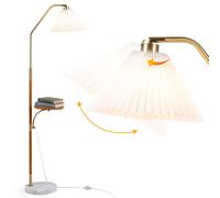 CostwayLampadaire sur Pied Salon Moderne avec Tablette en Bois 159,5 cm Abat-Jour Orientable en Papier Plissé Douille E27 Interrupteur au Pied Doré