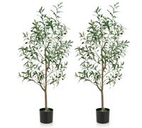 CostwayLot de 2 Arbres Artificiels d'Olive de 130 cm Fausses Plantes en Pot avec Fruits Réalistes Plantes Vertes Décorations Plantes Modernes