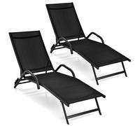 CostwayLot de 2 Bains de Soleil Inclinables d'Extérieur avec Accoudoirs et Dossier Réglable à 5 Positions Charge 160 kg Noir